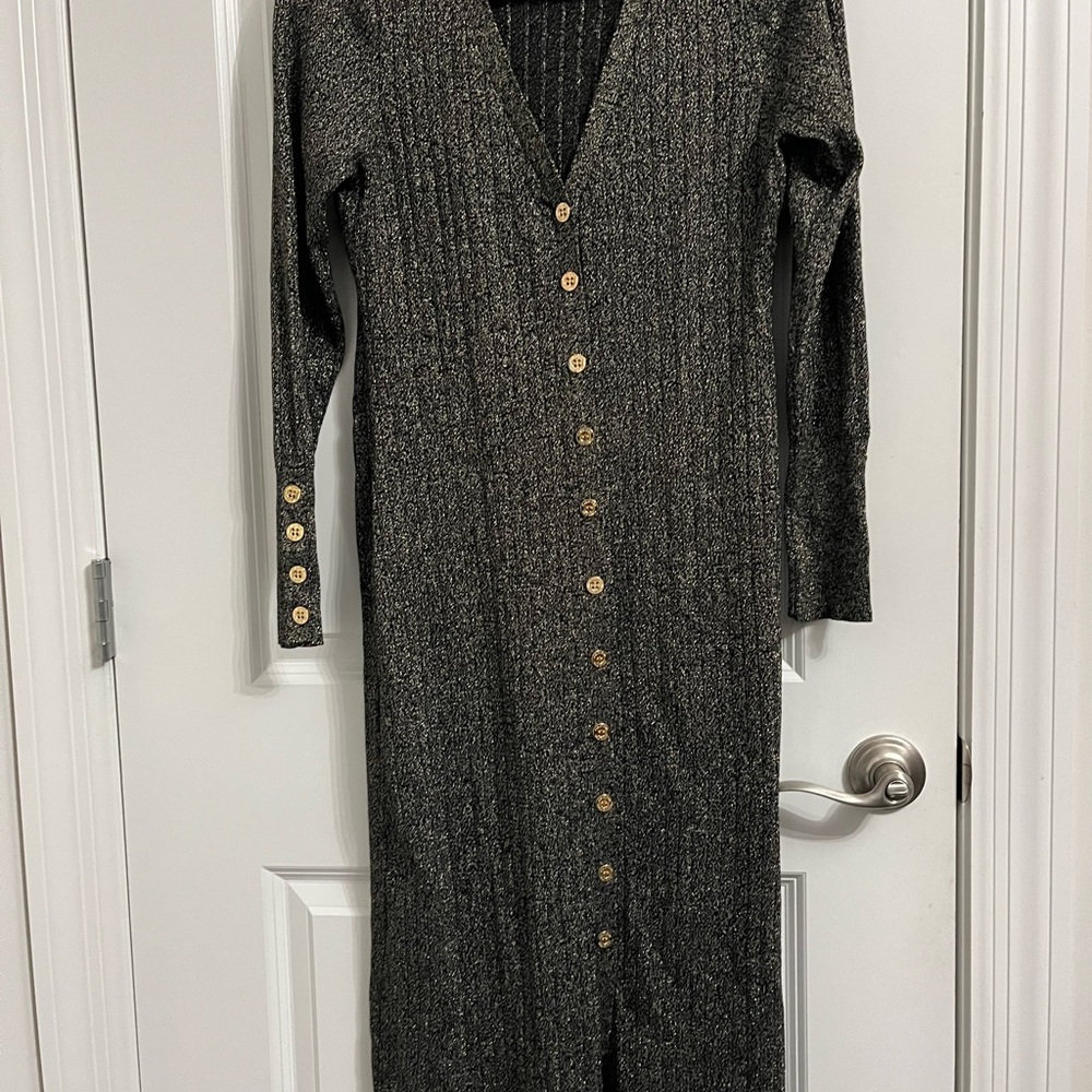 Calvin Klein Metallic Black Long Sleeve Dress